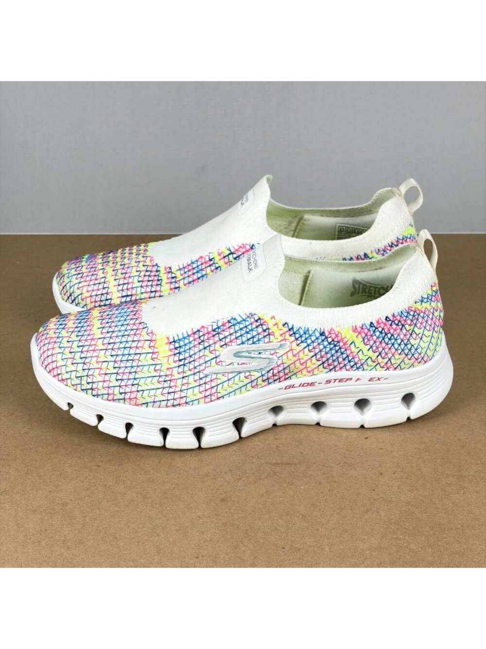 Skechers Go Walk Glide Step Flex Laceless Shoes Womens 8.5 White Multicolor Slip